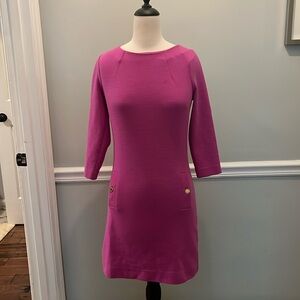 Lily Pulitzer, bright pink dress with three-quarter length sleeves